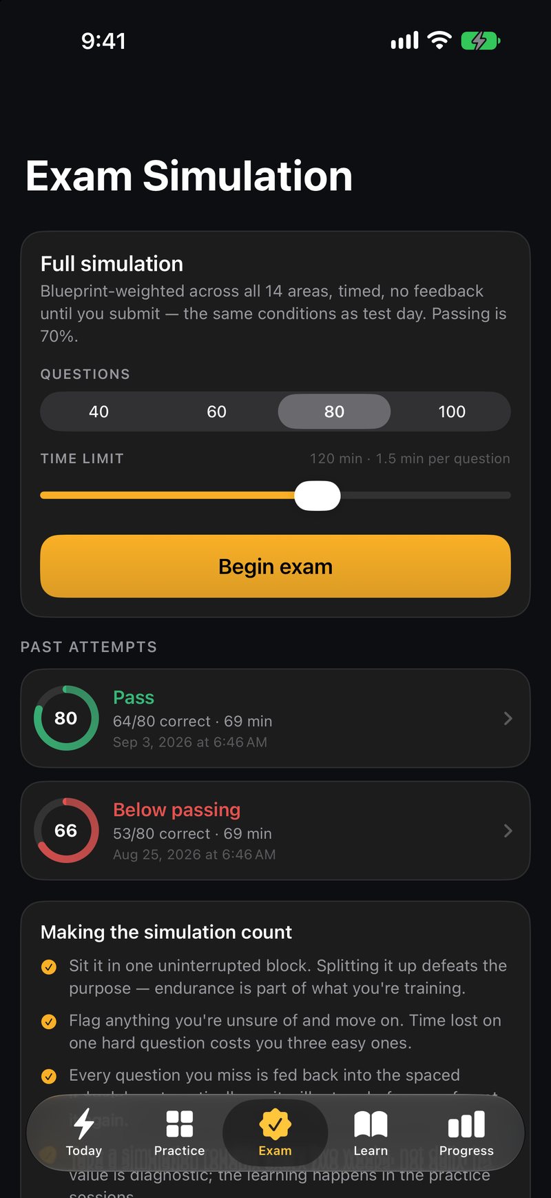 Un simulacro de examen completo, con el tiempo del de verdad