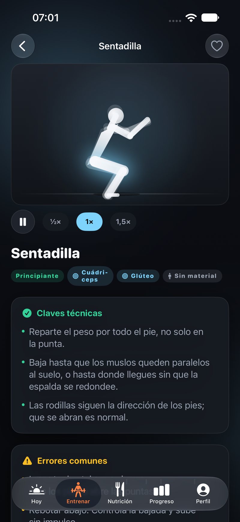 Cada ejercicio con sus puntos clave y errores comunes