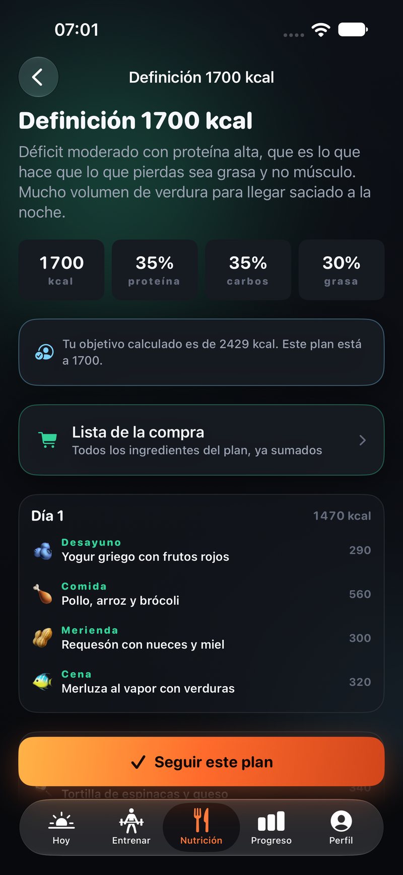 Planes de comida ajustados a tu objetivo calculado