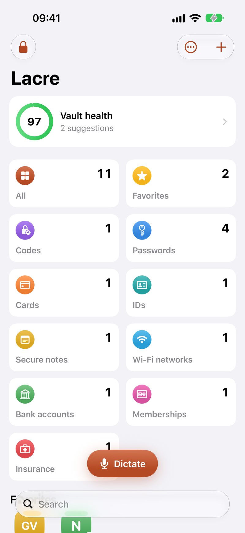 Your vault, with its security score