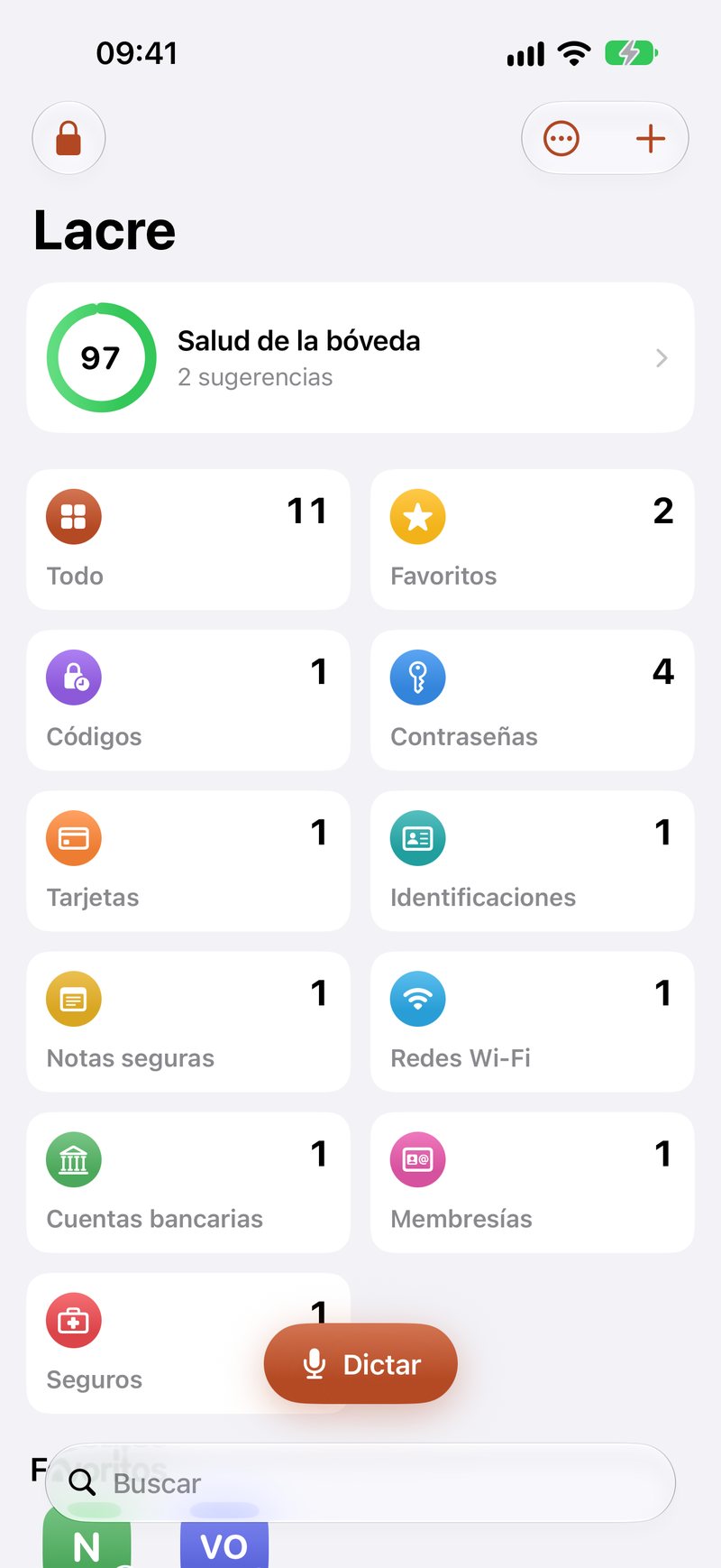 Tu bóveda, con su puntuación de seguridad