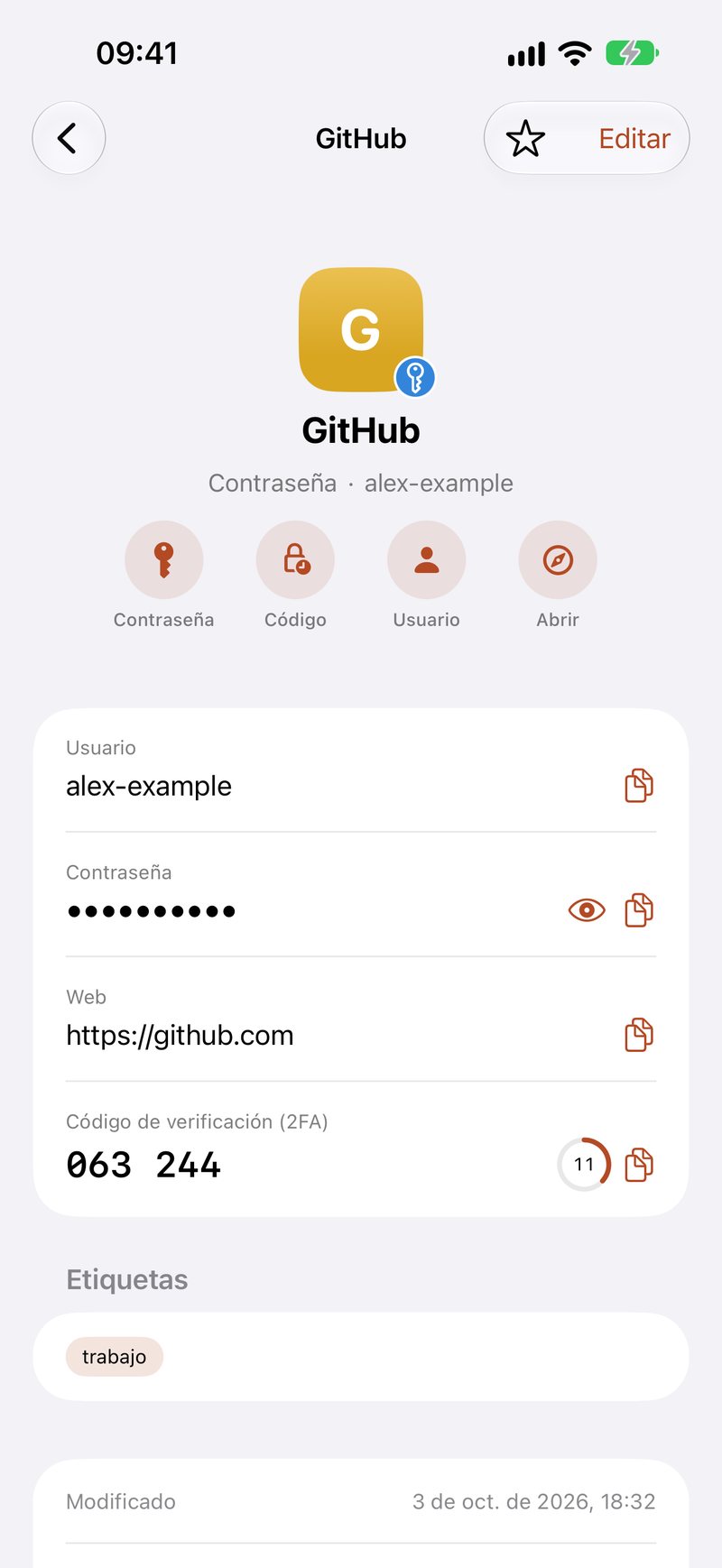 Contraseñas con sus códigos de dos pasos