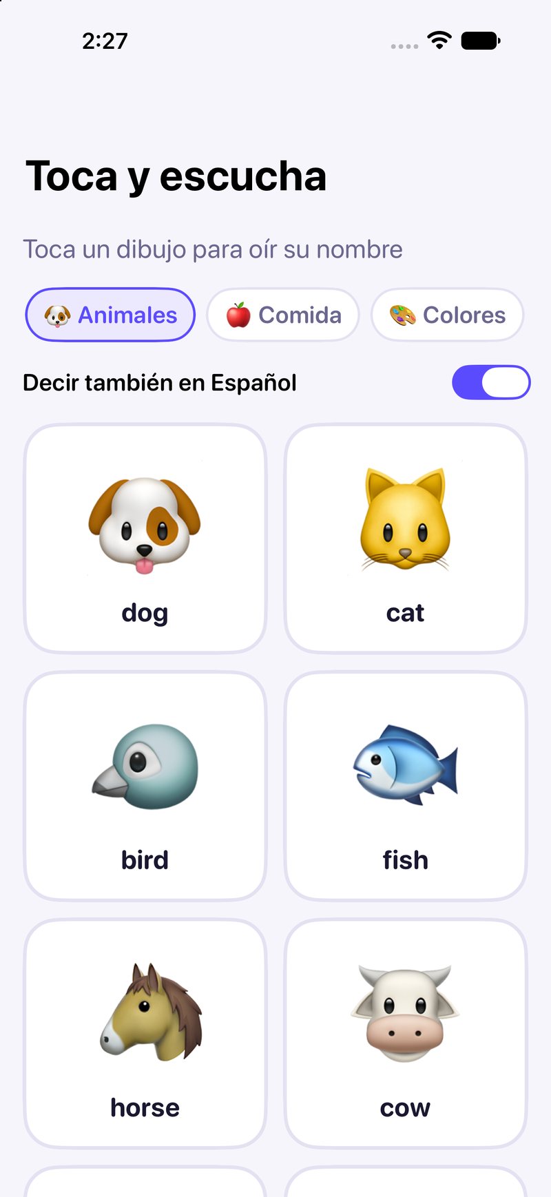 Modo bebé: toca un dibujo y oye su nombre, sin poder fallar