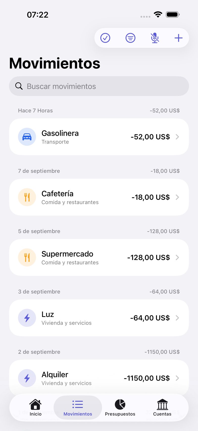 Movimientos, clasificados y con buscador